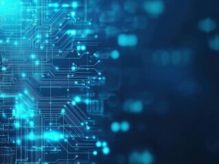 Obraz premium Sleek circuit board with a solid blue background creating a clean and modern abstract futuristic technology design