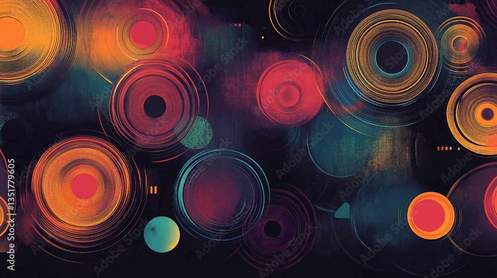 Poster abstract circle pattern in various colors on dark background, a vibrant and artistic display