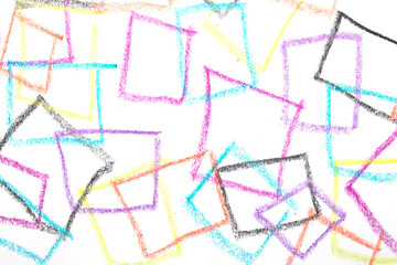 Pastel Oil Crayon Multicolour Rainbow Geometric Triangles Squares Child Like Drawing Background