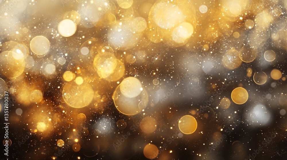 Poster abstract golden and white bokeh lights background with blurred sparkling circles