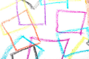 Pastel Oil Crayon Multicolour Rainbow Geometric Triangles Squares Child Like Drawing Background