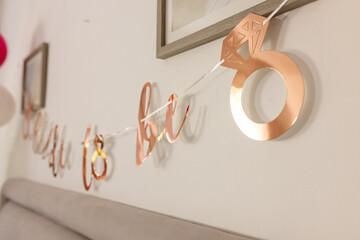 Bachelorette Party, Engagement party decoration with rose gold bride to be banner on wall,