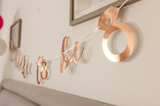 Bachelorette Party, Engagement party decoration with rose gold bride to be banner on wall,