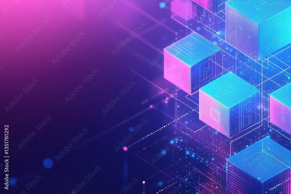Poster Abstract artistic representation of blue and pink cubes creating a dynamic geometric composition for visual interest