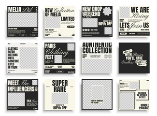 Social media post templates set for business. Streetwear social media post. Modern promotion square web banner for social media mobile apps. Social media for fashion and shop