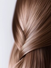 Close-up of smooth braided hair texture showcasing shine, healthy strands, professional haircare results, beauty detail, and cosmetic advertising use