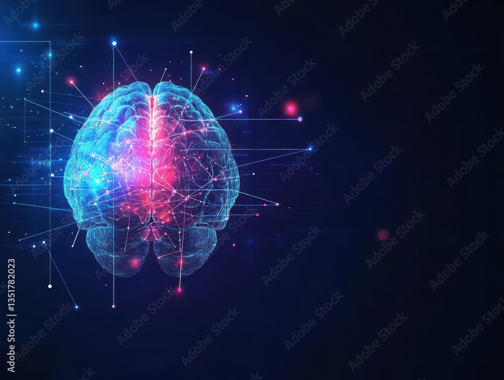 Aufkleber Abstract representation of a brain with a network of connected lines illustrating cognitive processes and intelligence