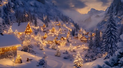 Dreamy winter village twinkling under stars images