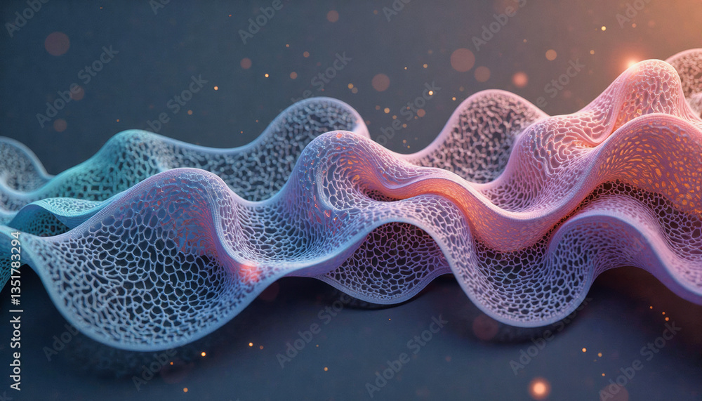Poster abstract coral-like structures glow with a soft, ethereal light against a dark, speckled backdrop. g