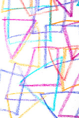 Pastel Oil Crayon Multicolour Rainbow Geometric Triangles Squares Child Like Drawing Background
