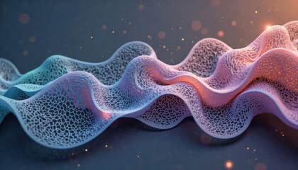 Abstract coral-like structures glow with a soft, ethereal light against a dark, speckled backdrop. Graphical resource for design and downstream advertisement purposes