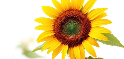Fototapeta premium Single sunflower, vibrant yellow, isolated on pure white background, backdrop, botany