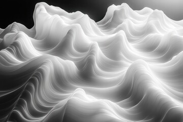 Fototapeta premium White abstract wavescape flowing on dark background, digital art backdrop