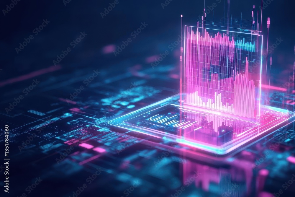 Poster architectural building integrated with circuit board design highlighting the fusion of technology an