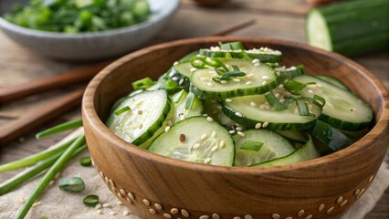 Healthy Cucumber Salad with Sesame Seeds and Green Onion Garnish