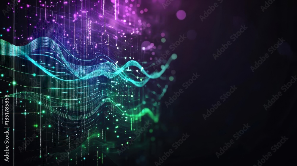 Poster circuit board featuring a glowing green and purple wave signifying advanced technology and digital i
