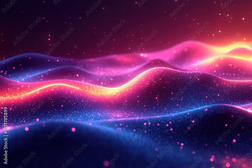 Poster futuristic abstract background with glowing neon waves in pink and blue light dynamic motion data tr