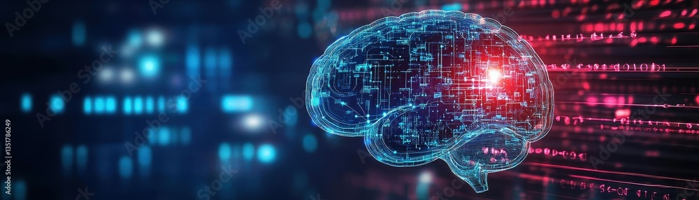 Poster A brain surrounded by intricate circuitry illustrating the concept of artificial intelligence and machine learning