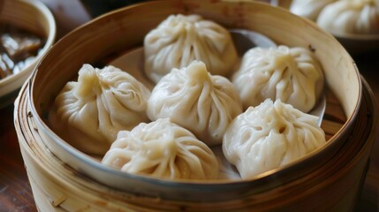 Xiaolongbao looks delicious in a bowl.