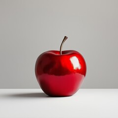 Glossy red apple on white surface with neutral background—perfect for health campaigns, minimalist food photography, education visuals, product mockups, or clean branding design