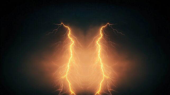 Glowing, bifurcated lightning streaks against a dark background