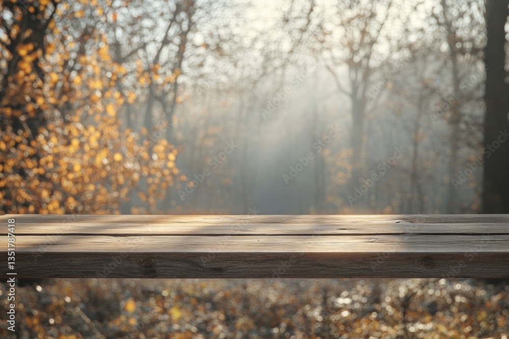 Poster minimalist wooden table with shadows and soft sunlight for presentation and branding background