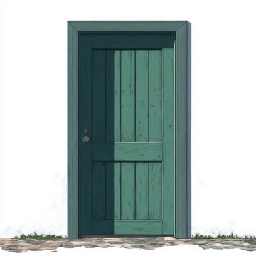Minimalist Open Green Door Illustration Flat Design