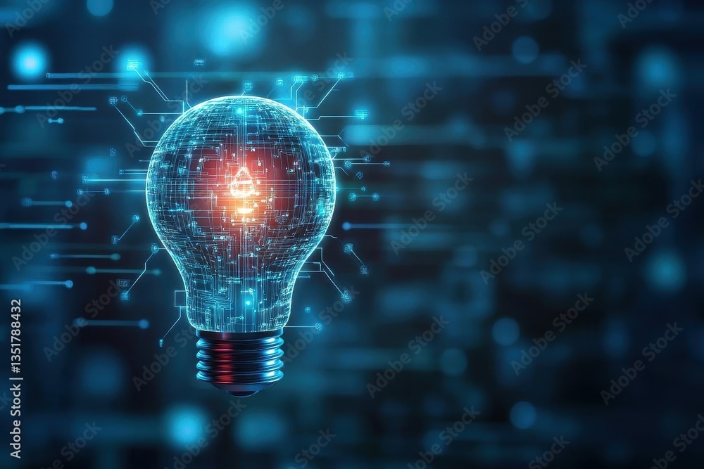 Poster a light bulb with a circuit inside illustrating the concept of innovation and creative ideas in tech