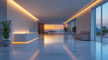 Fototapeta premium Luxury Hotel Lobby with Sunset View