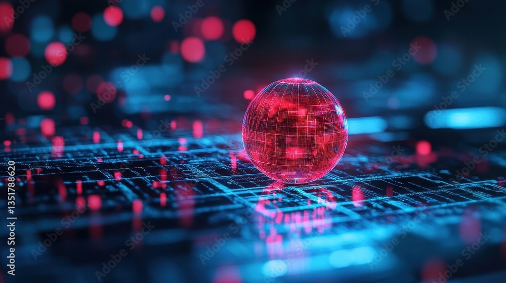 Poster A red sphere placed on a black background demonstrating concepts of learning and artificial intelligence technology