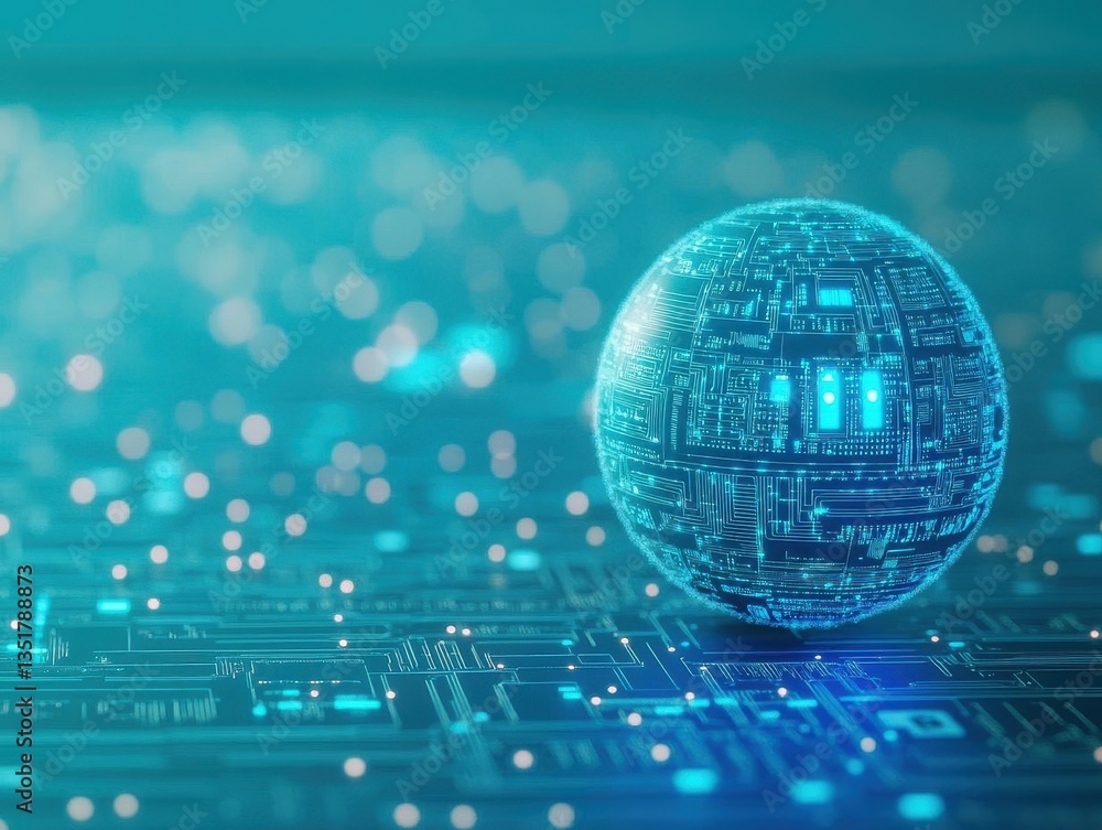 Aufkleber A sphere resting on a circuit representing the intersection of learning and business in artificial intelligence applications