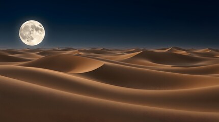 Naklejka premium Full Moon Over Sand Dunes in Serene Desert Night