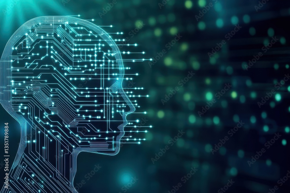 Aufkleber human head silhouette with circuitry in the background representing the intersection of technology a