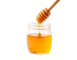 Honey Jar with Wooden Dipper and Dripping Honey