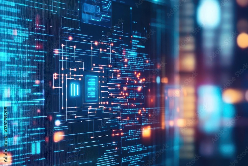 Poster Computer screen displaying innovative ai powered networking tool with striking blue and red background colors