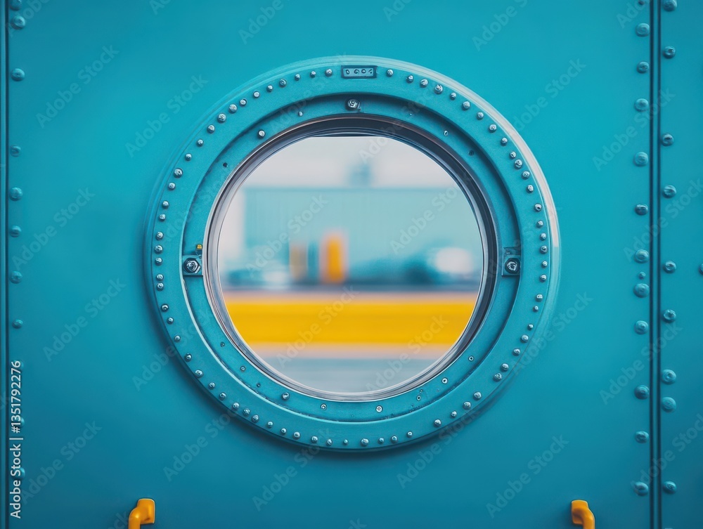 Poster bright blue door featuring a window framed in a classic style enhancing architectural aesthetics and