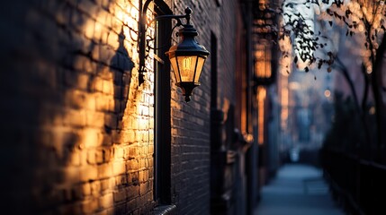 Obraz premium Urban Alleyway Lamplight Evening