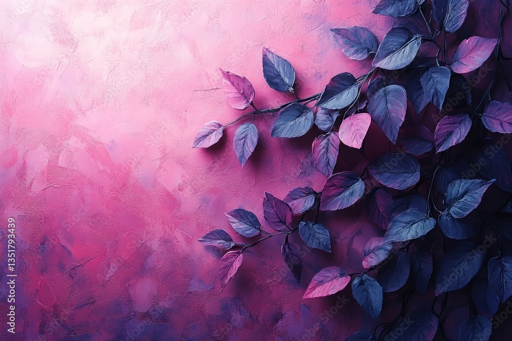 Poster abstract background with table and leaf shadows on pink wall for product presentation