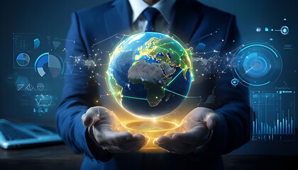 businessman touching digital screen