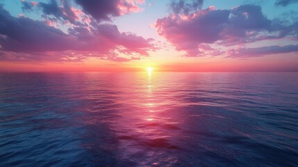 Obraz premium Ocean Sunset: A Serene View of the Pink and Purple Sky
