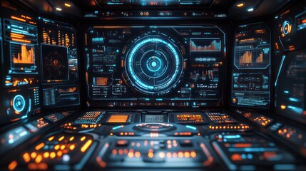 Obraz premium Futuristic Spaceship Control Room: A Digital Cockpit Interface