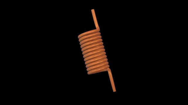 Copper Coil Inductor Rotating on a Transparent Background. Seamless Loop. 4K