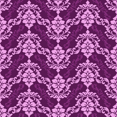 Damask seamless pattern with purple floral pattern, vector illustration elegant for textile design, wall paper, bedding, curtains, cushion, scarf, decoration, interior, vintage, luxury design