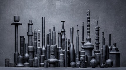 Fototapeta premium Collection of industrial metal objects standing tall.