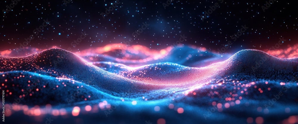 Poster digital connection in a blue abstract landscape with network lines and futuristic design