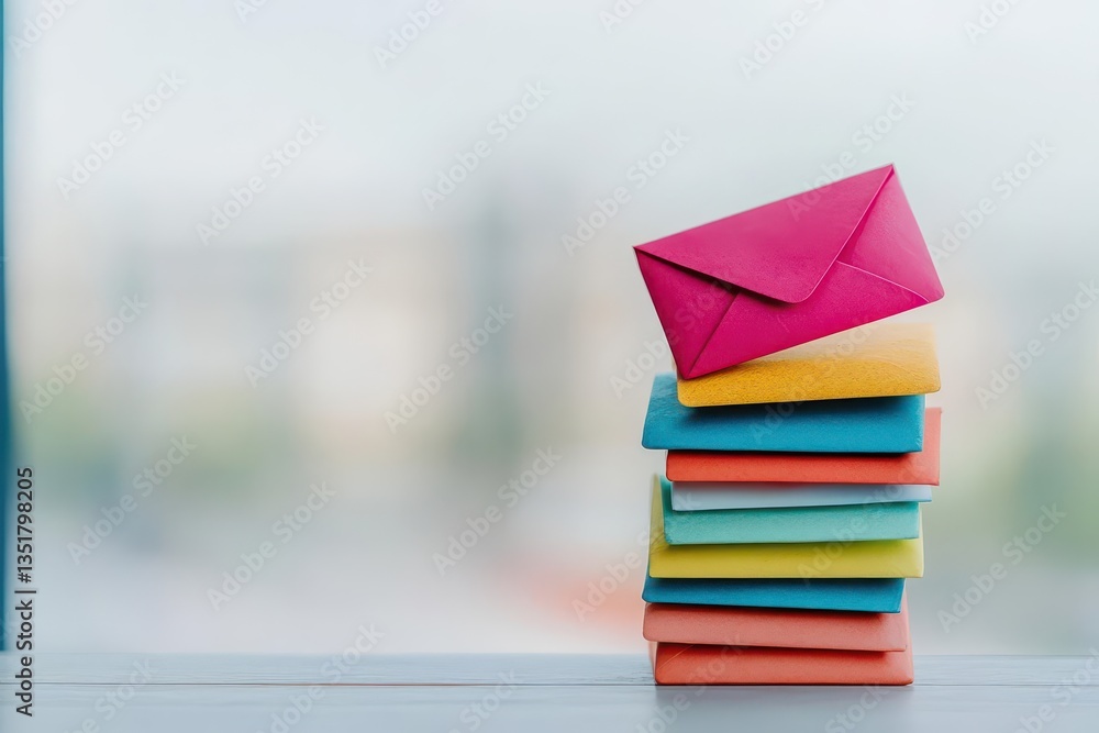Poster colorful stack of envelopes displaying a variety of colors and textures in a creative arrangement