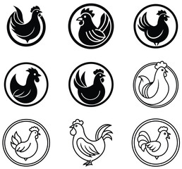 Chicken Logo icon set design concept. good for rooster restaurant and chicken farm. vector illustration © Rani