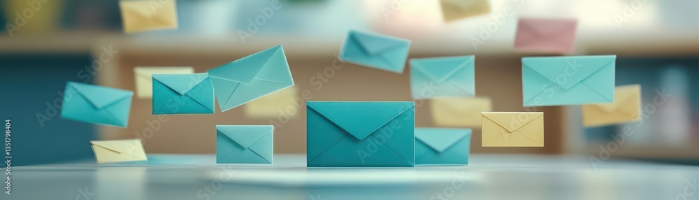 Poster table displaying a variety of original paper envelopes in different colors and styles for creative u