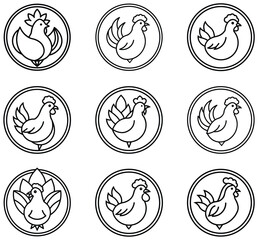 Chicken Logo icon set design concept. good for rooster restaurant and chicken farm. vector illustration