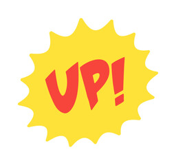 UP! の文字とギザギザの黄色いフレームのイラスト素材 - アメコミ風デザインのPOP素材